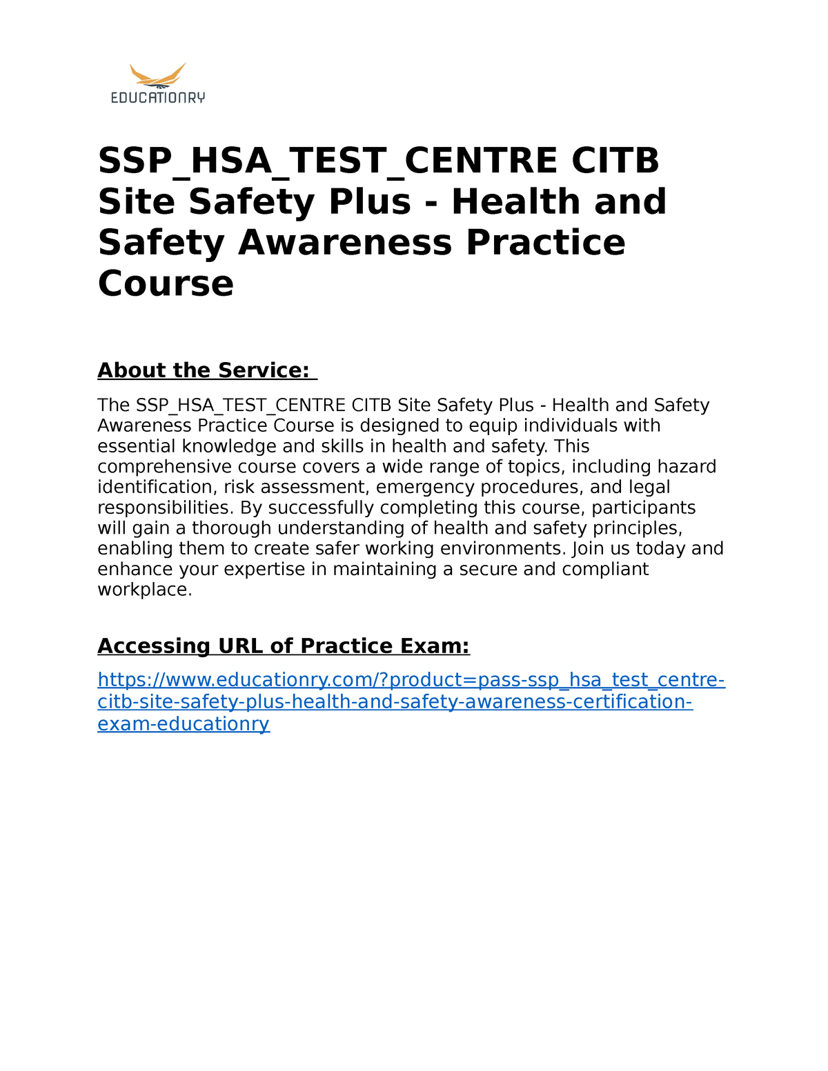 SSP_HSA_TEST_CENTRE CITB Site Safety Plus - Health And Safety Awareness ...