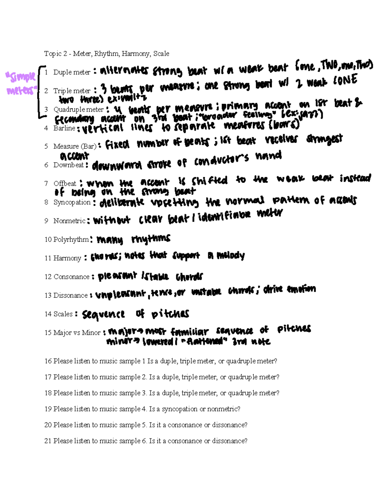 Music Appreciation Notes Topic 2 - Topic 2 - Meter, Rhythm, Harmony ...