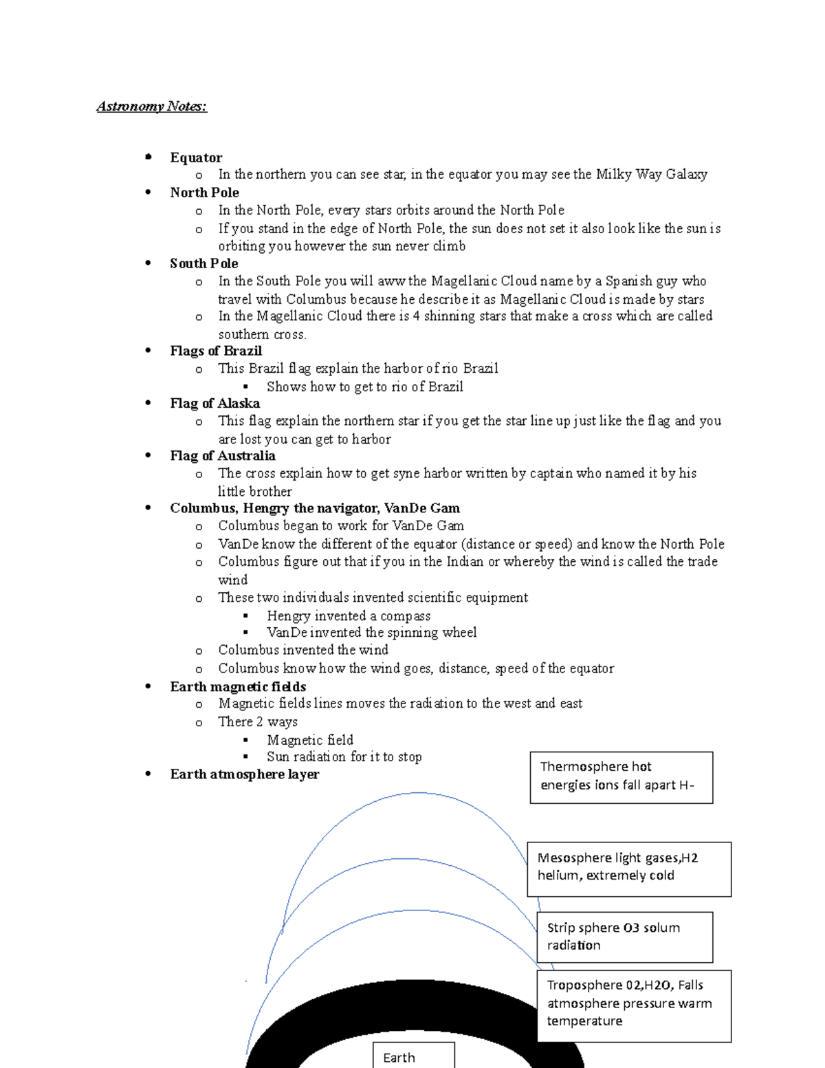 Astro notes 3 - Equator, North Pole, South Pole, earth atmosphere layer ...