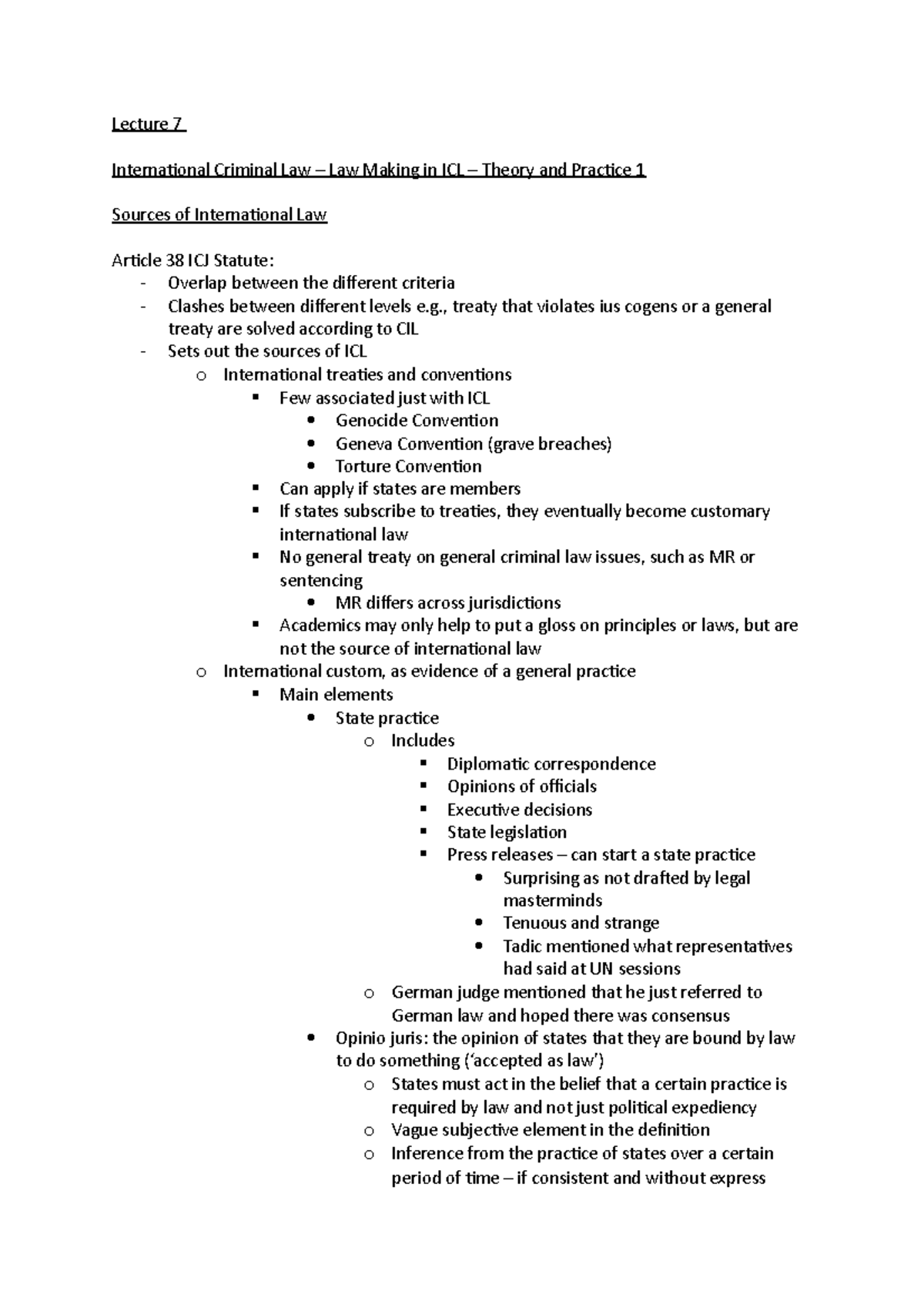 Lecture 7 - International Criminal Law - Lecture 7 International ...