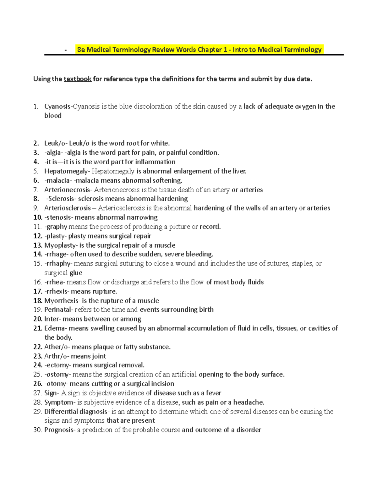 8e Medical Terminology Review Words Chapter 1 1. is the blue