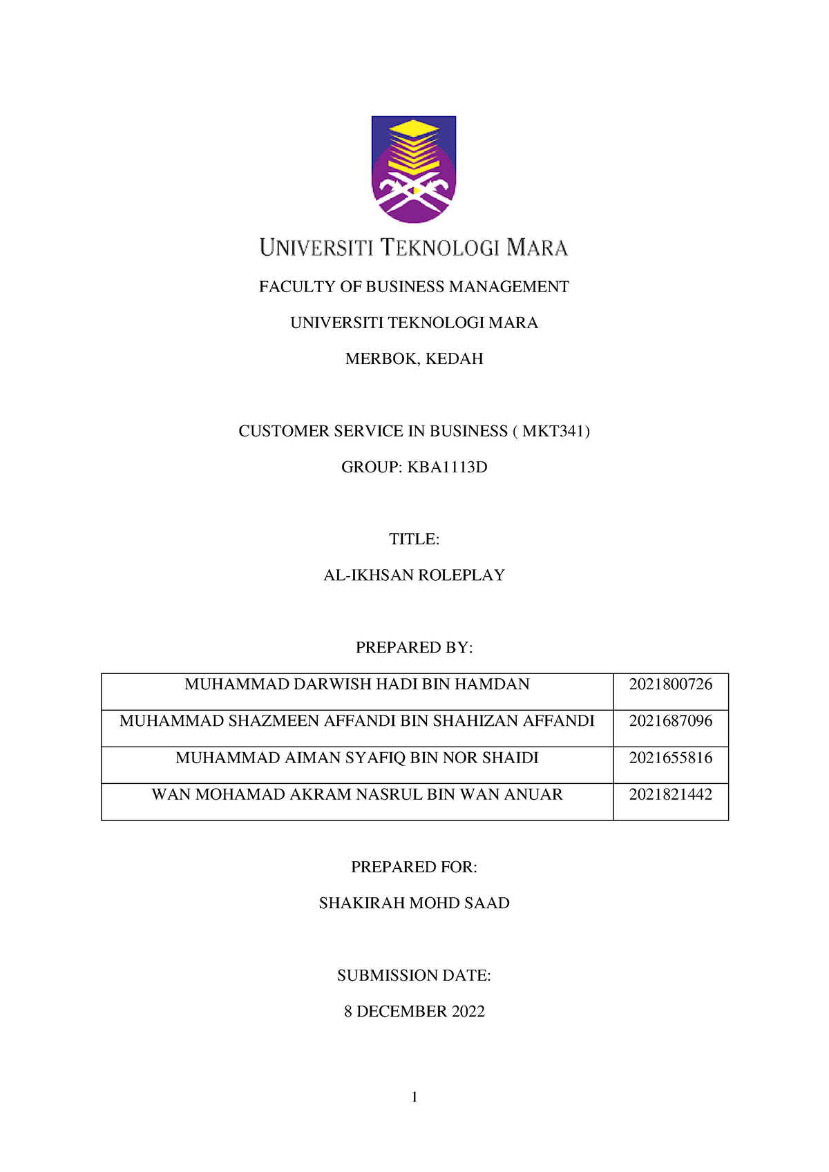 MKT341 - FINAL WORK - FACULTY OF BUSINESS MANAGEMENT UNIVERSITI ...