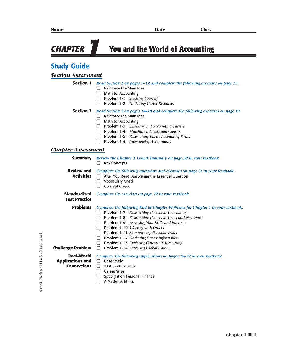 Chapter 1 Study Guide Copyright McGraw Hill Education All Rights Reserved Chapter 6 1 