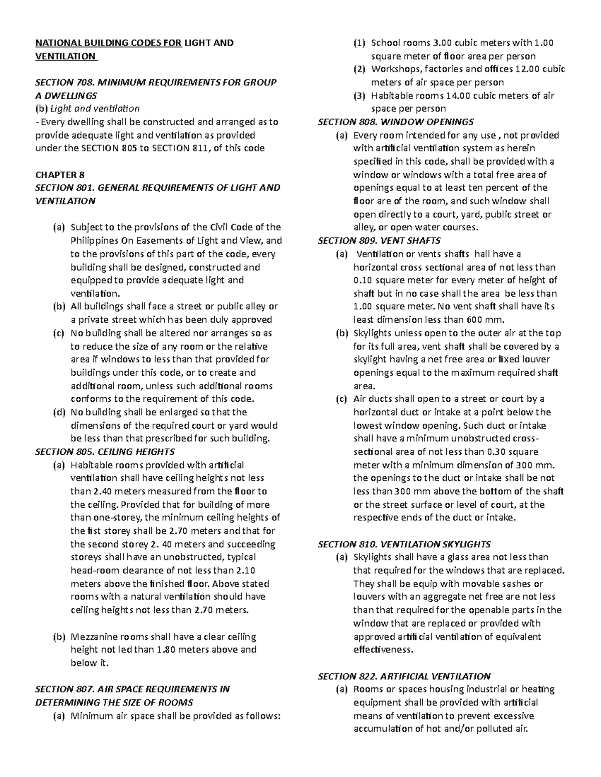 Ventilation Mechanical Research NATIONAL BUILDING CODES FOR LIGHT