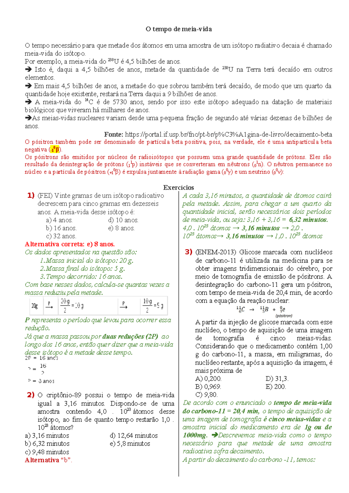 O tempo de meia Teoria e exercicios - O tempo de meia-vida O tempo ...