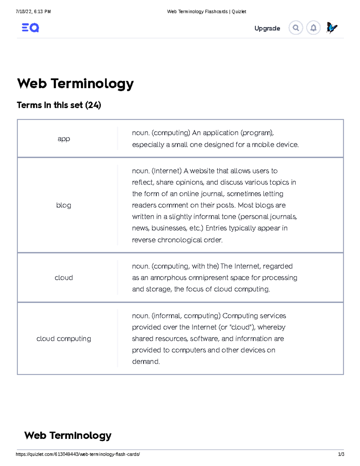 Web Terminology Flashcards Quizlet - 7/18/22, 6:13 PM Web Terminology ...