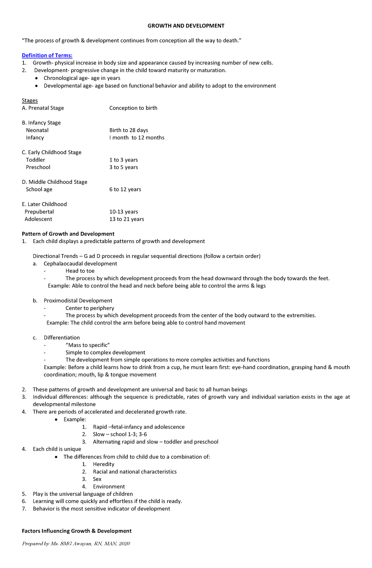 G And D - Students Copy - Notes - GROWTH AND DEVELOPMENT “The Process ...