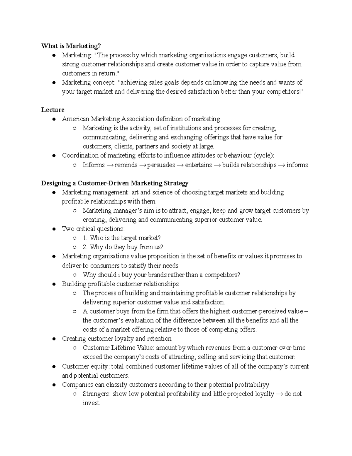 Week 1 Marketing - Week 1 Lecture Notes - What is Marketing? Marketing ...