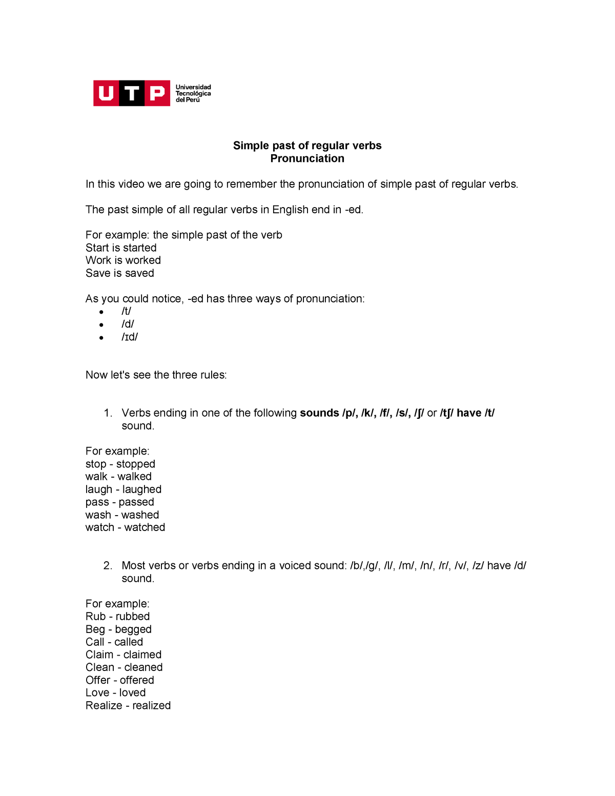 PDF Simple Past Of Regular Verbs Pronunciation Simple Past Of 