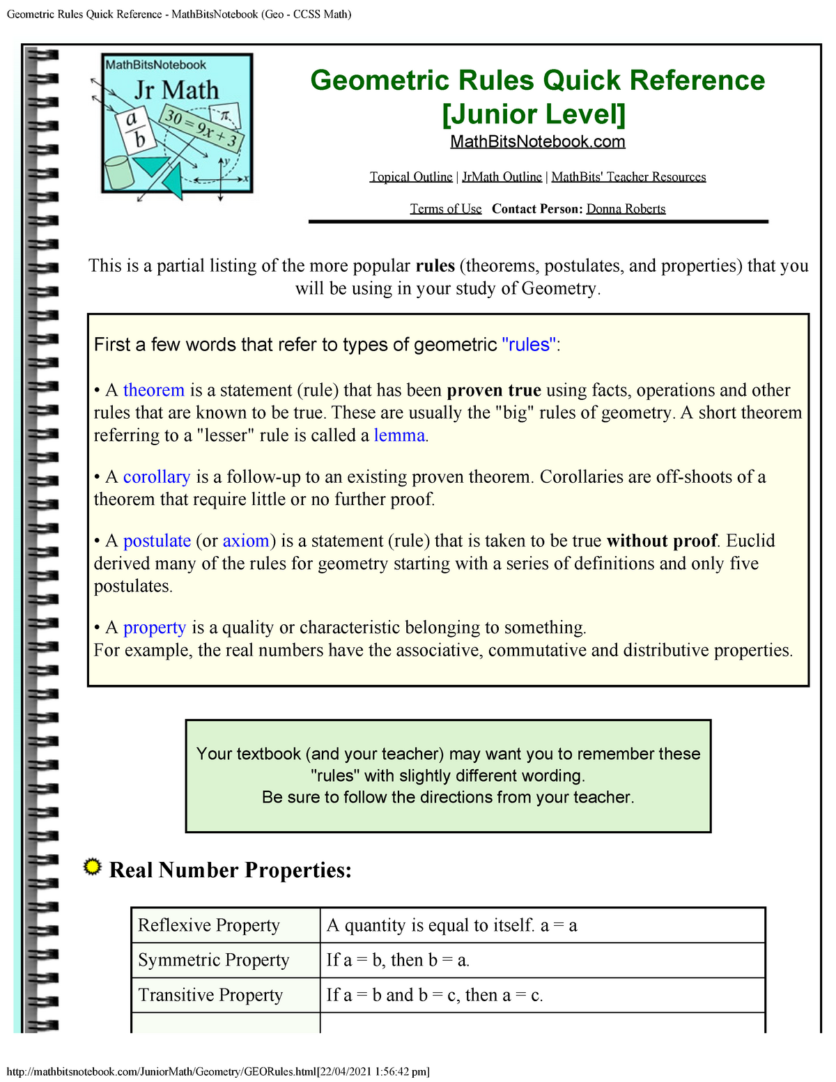 Geometric Rules Quick Reference - Geometric Rules Quick Reference ...