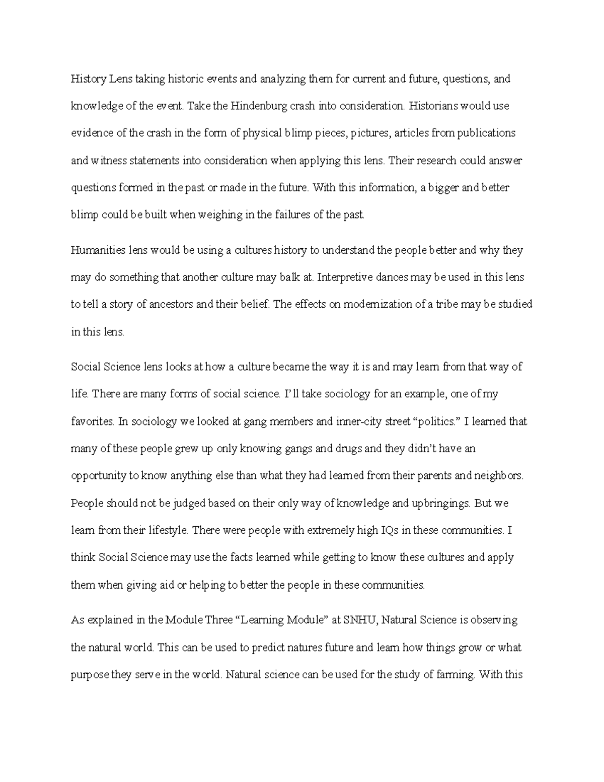 Module Three Topic Proposal and four lenses History Lens taking