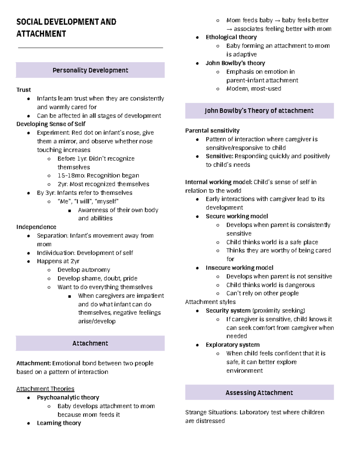 CLDP 3310 Notes 8 - Social Development and Attachment - SOCIAL ...