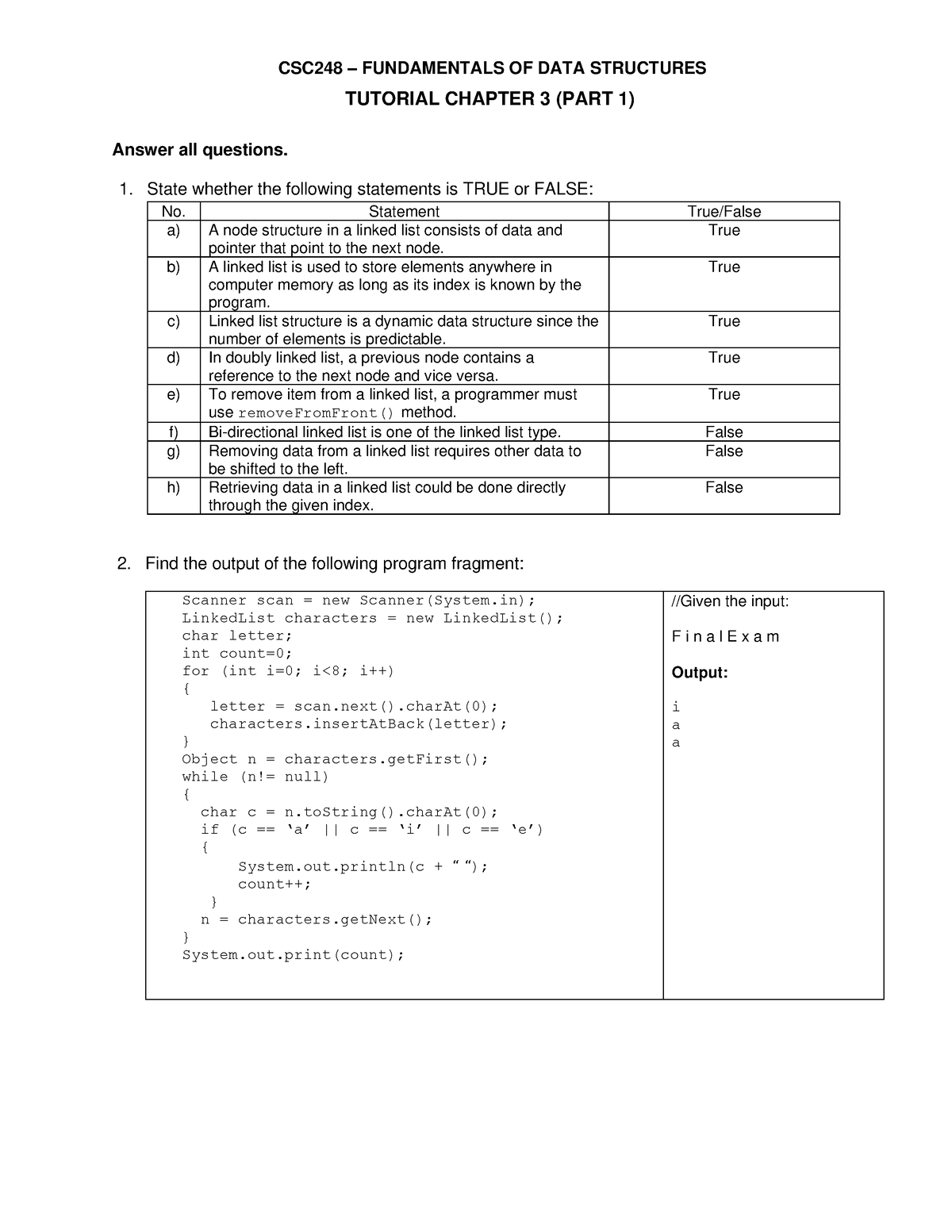 Tutorialweek 9 - GOODLUCK - CSC248 – FUNDAMENTALS OF DATA STRUCTURES ...