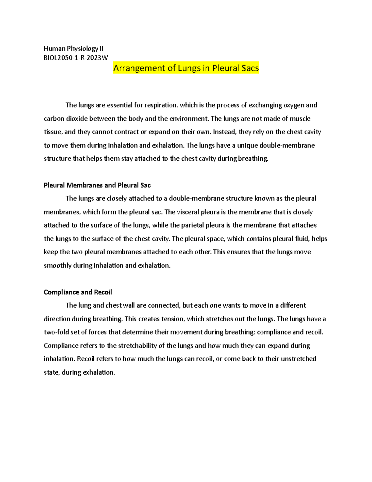 Human Physiology II Arrangement of Lungs in Pleural Sacs - Human ...