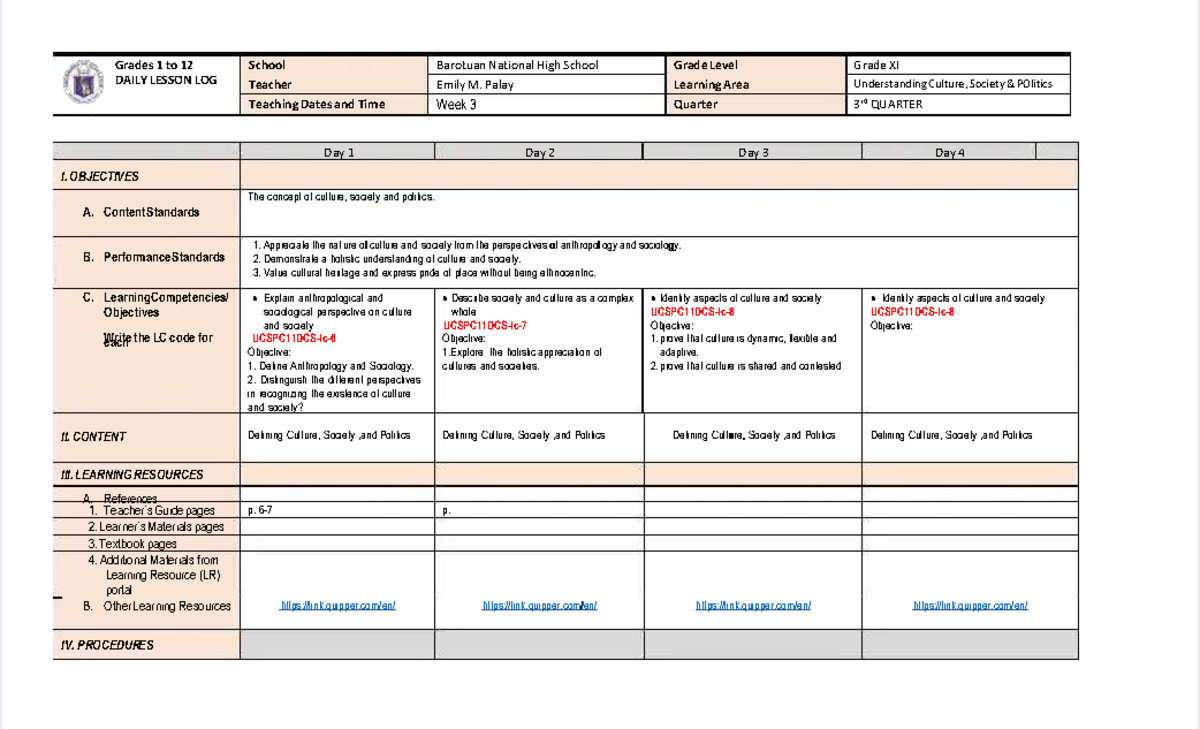Pdf-my-ucsp-dll-week3 compress - Grades 1 to 12Grades 1 to 12 DAILY ...