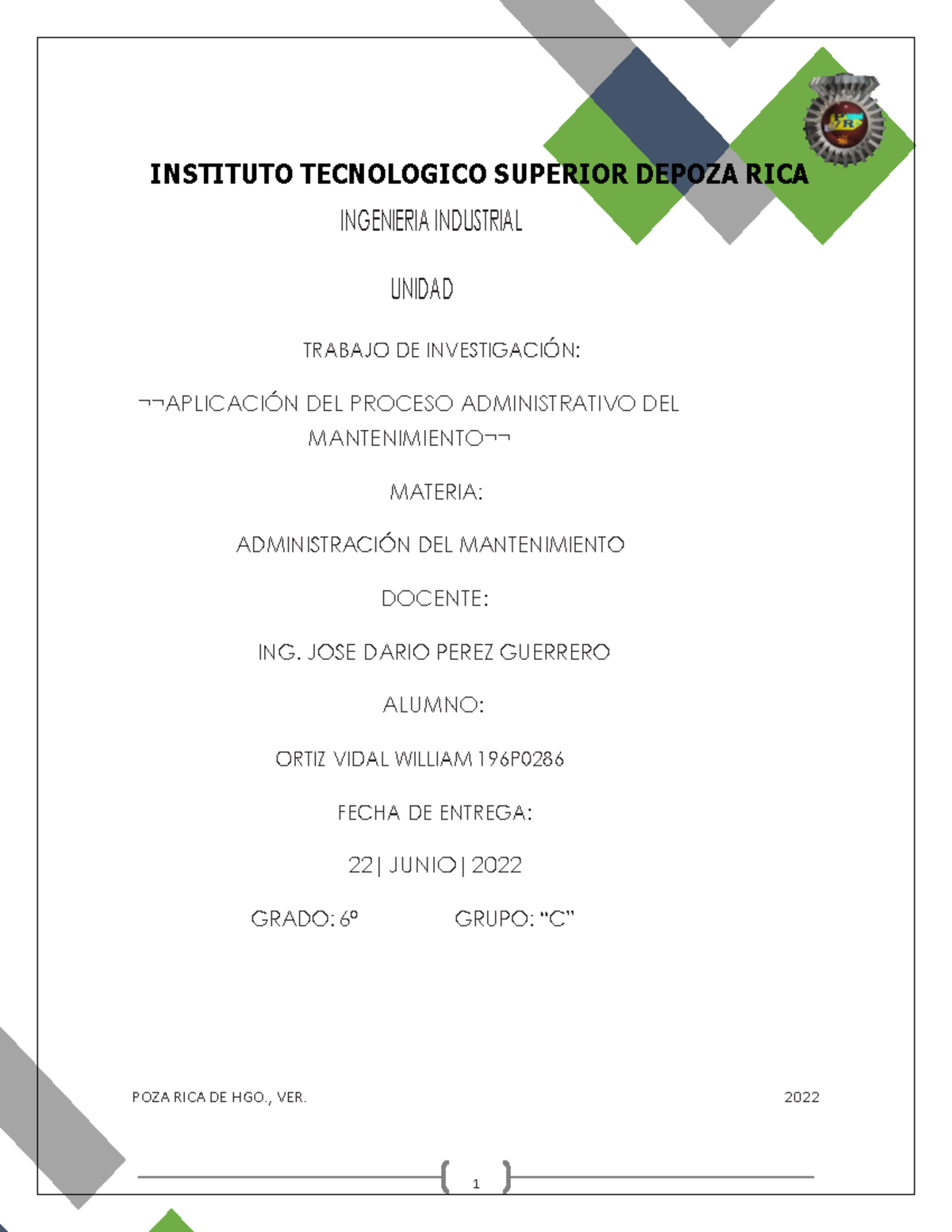 Aplicación Del Proceso Administrativo Instituto Tecnologico Superior Depoza Rica Ingenieria 1371