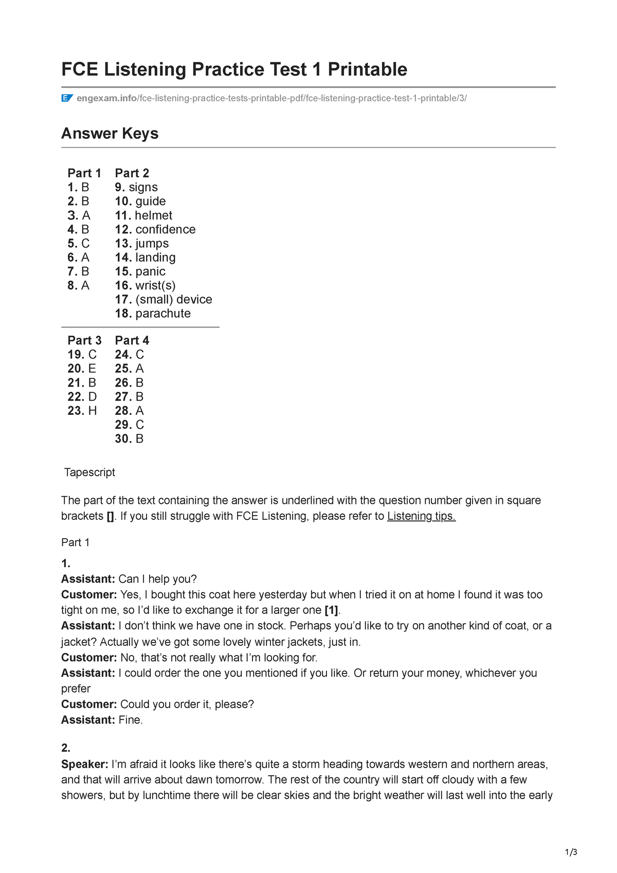 Engexam.info-FCE Listening Practice Test 1 Printable - 1/ FCE Listening ...