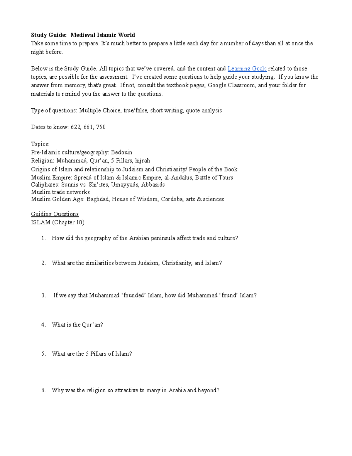 Patricia Meliara - Review Islam KE upd 23-24 - Study Guide: Medieval ...