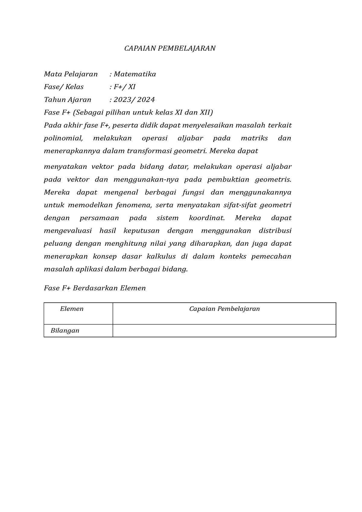 1 Capaian Pembelajaran Matematika Fase F Lanjut Kurikulum Merdeka