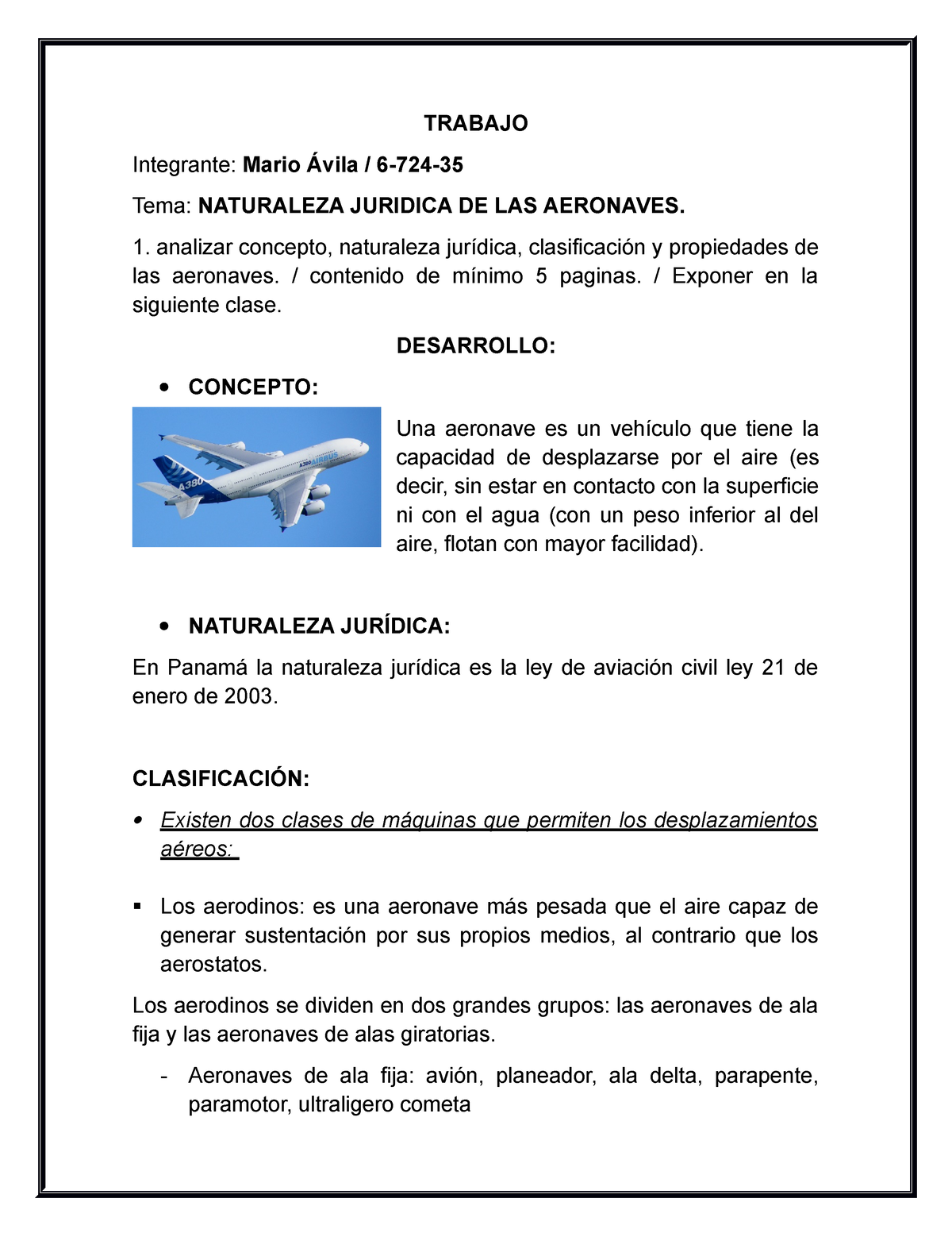 Aeronave an lisis del derecho aeron utico TRABAJO Integrante