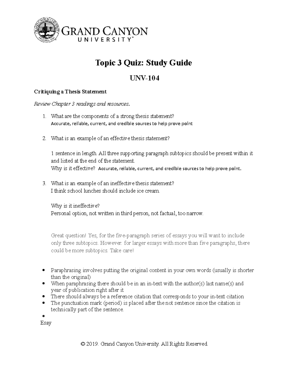 unv 104 topic 3 quiz critiquing a thesis statement