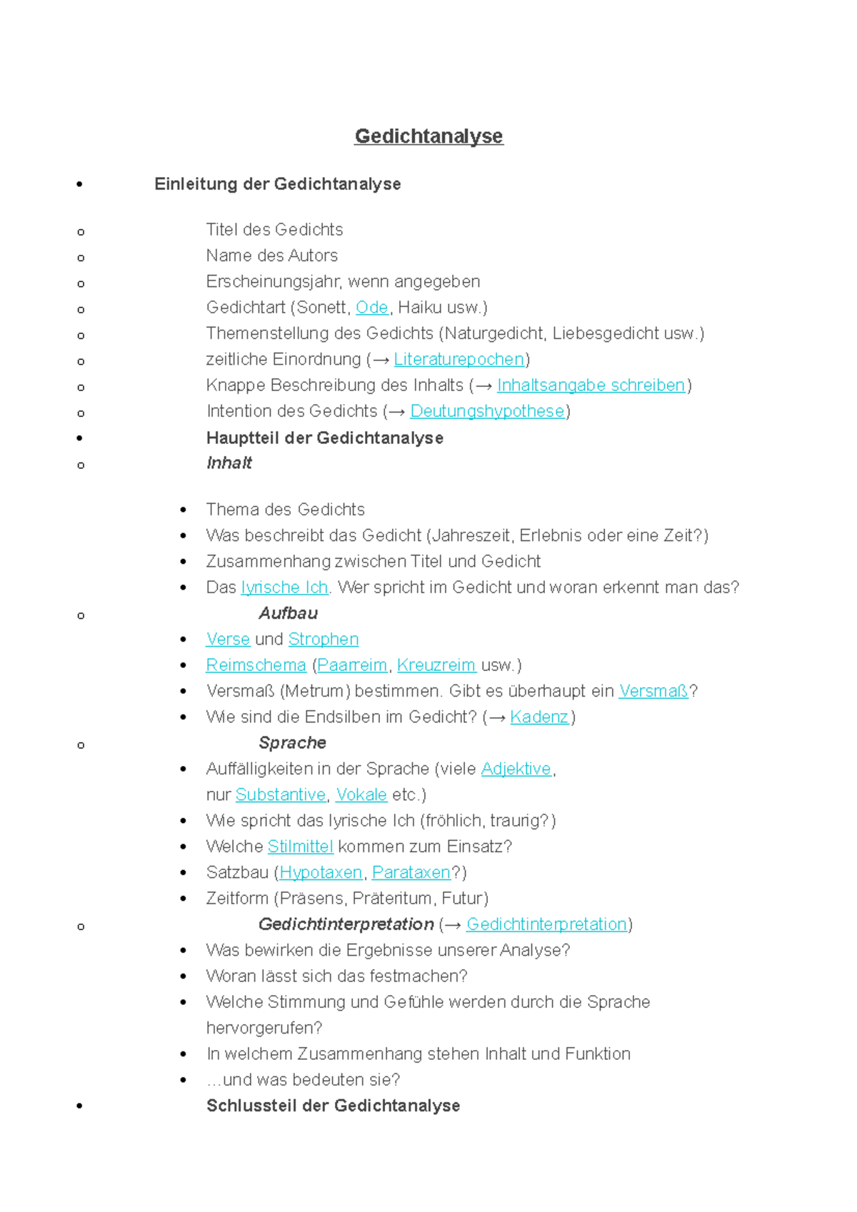 Gedichtanalyse Nähe Des Geliebten Gedichtanalyse - ) o Themenstellung des Gedichts (Naturgedicht