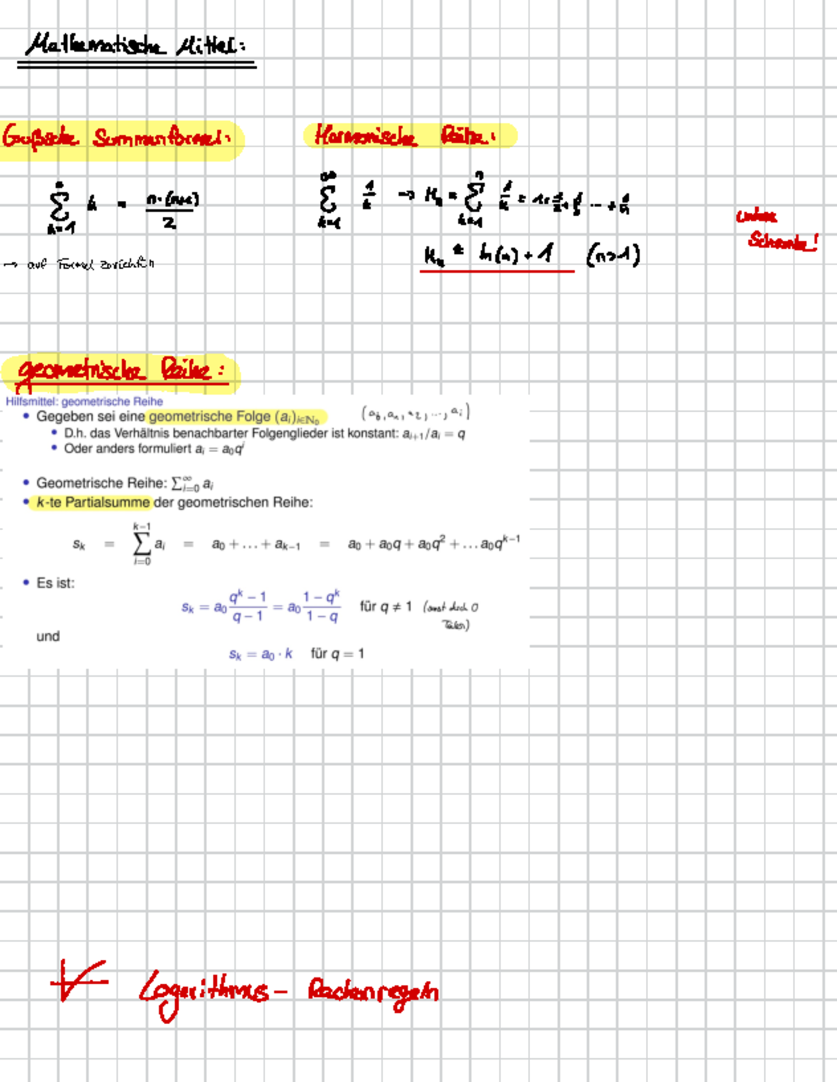Wichtige Inhalte - Mitschrift - Mathematische Mittel : Gaußsche ...