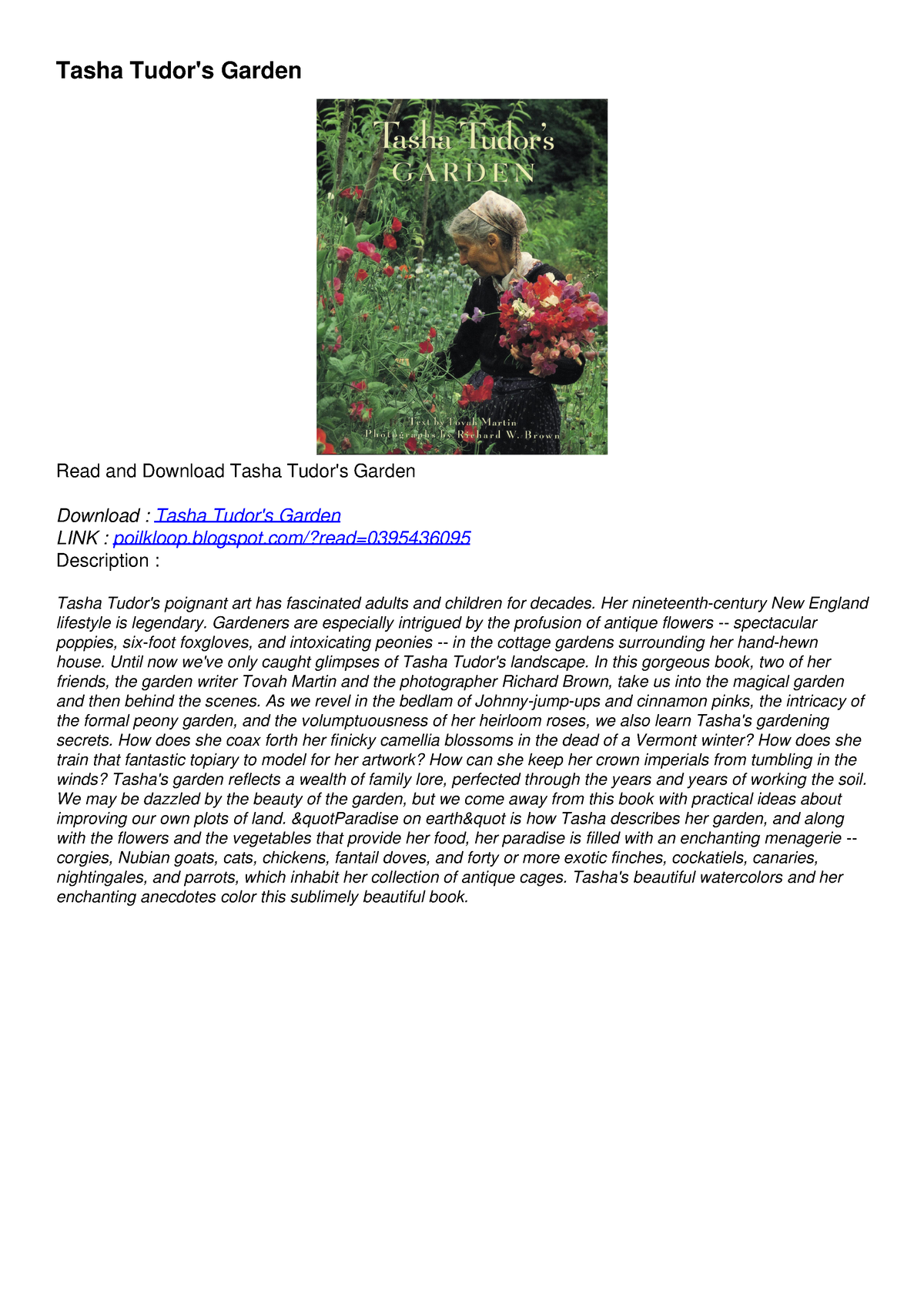 (PDF/DOWNLOAD) Tasha Tudor's Garden download Tasha Tudor's Garden