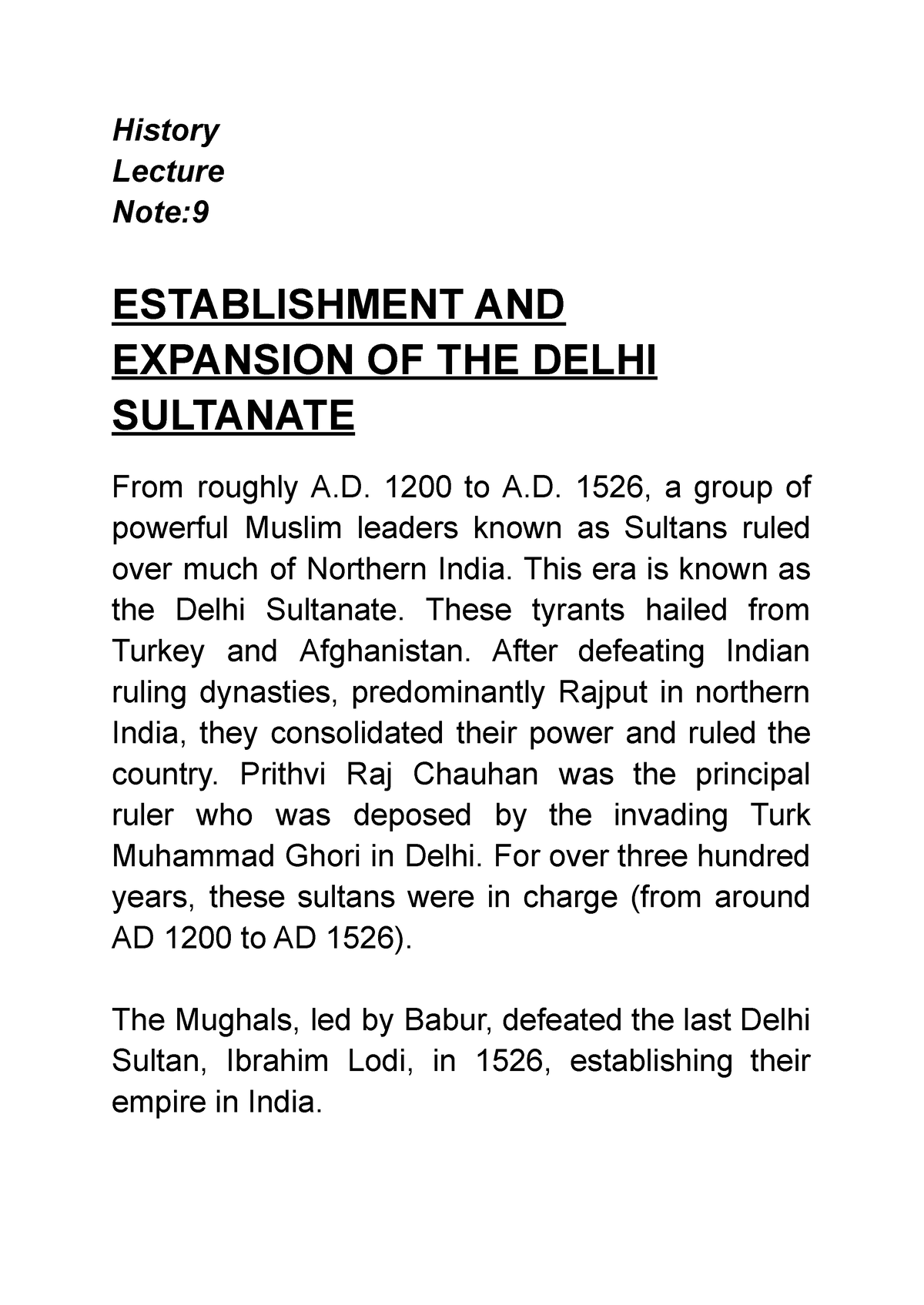 Establishment AND Expansion OF THE Delhi Sultanate - History Lecture ...