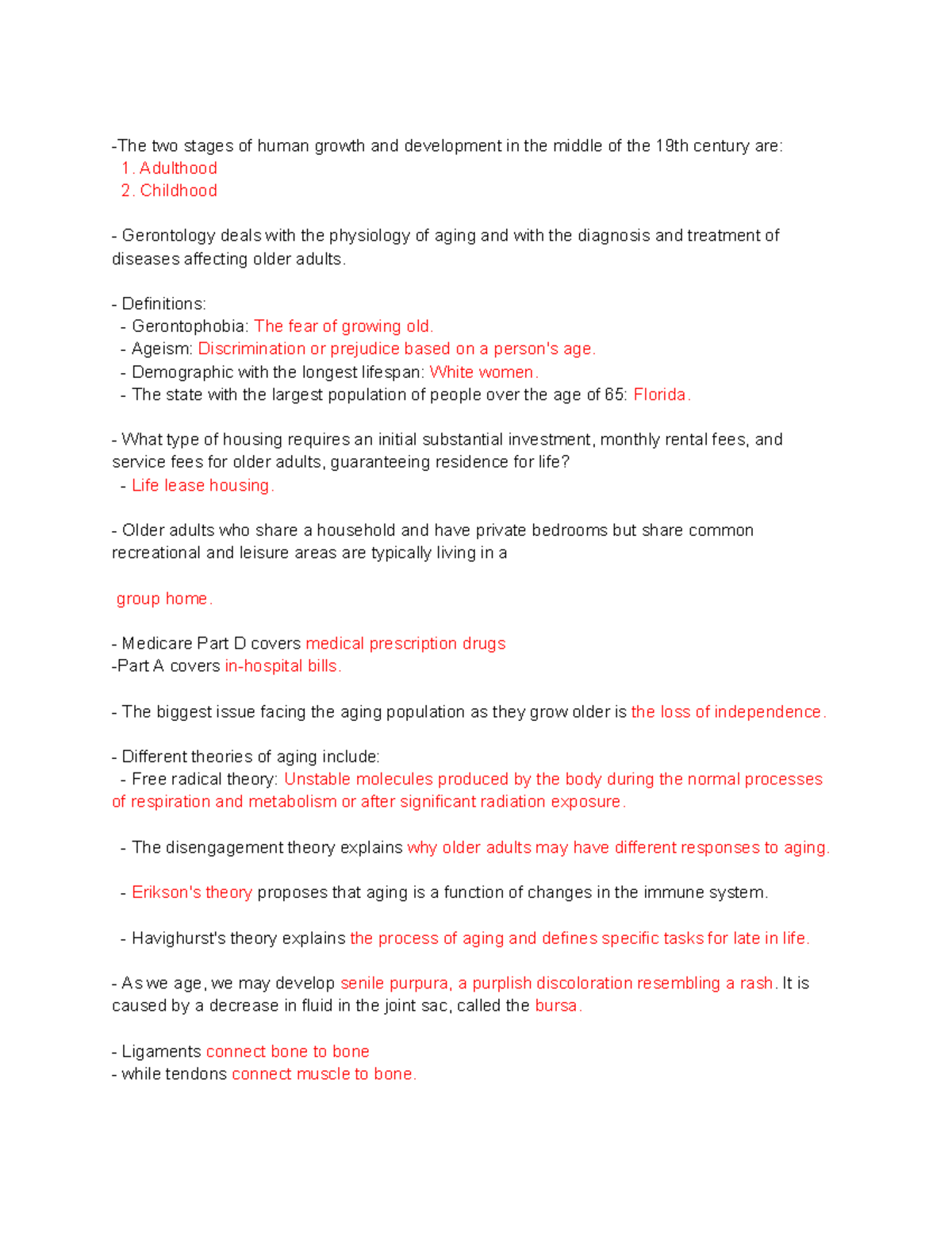 Geriatric exam 1 note - Exam one notes -The two stages of human growth ...