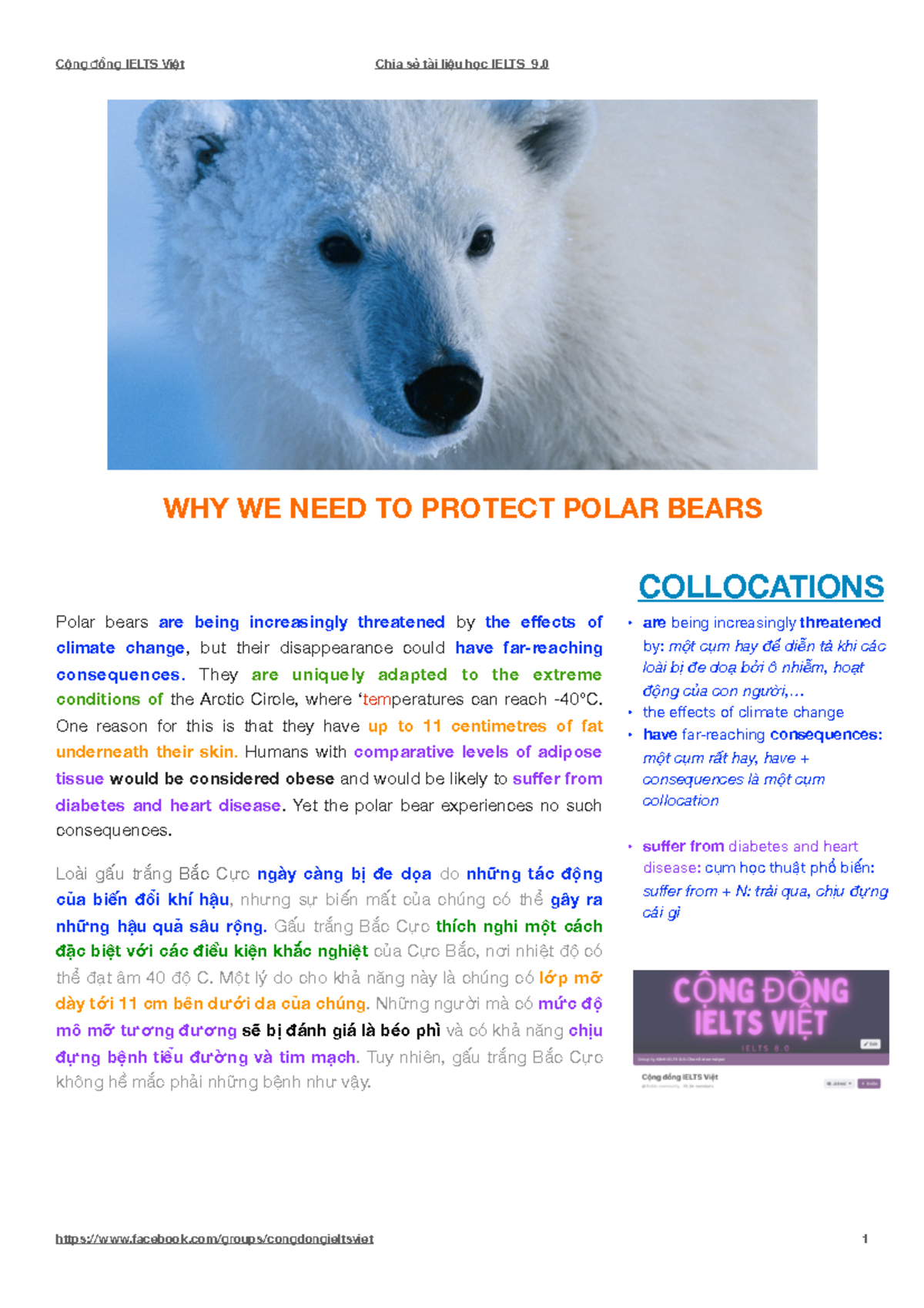 TỰ HỌC SONG NGỮ Ielts Cambridge 16 WHY WE NEED TO PROTECT POLAR BEARS
