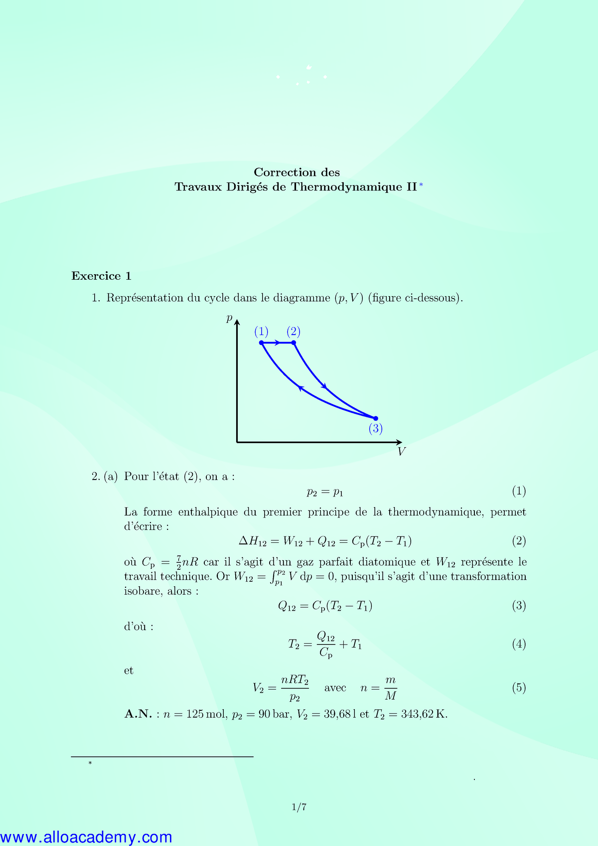 Thermodynamique II TD Corr 02(www - Correction Des Travaux Dirig ́es De ...