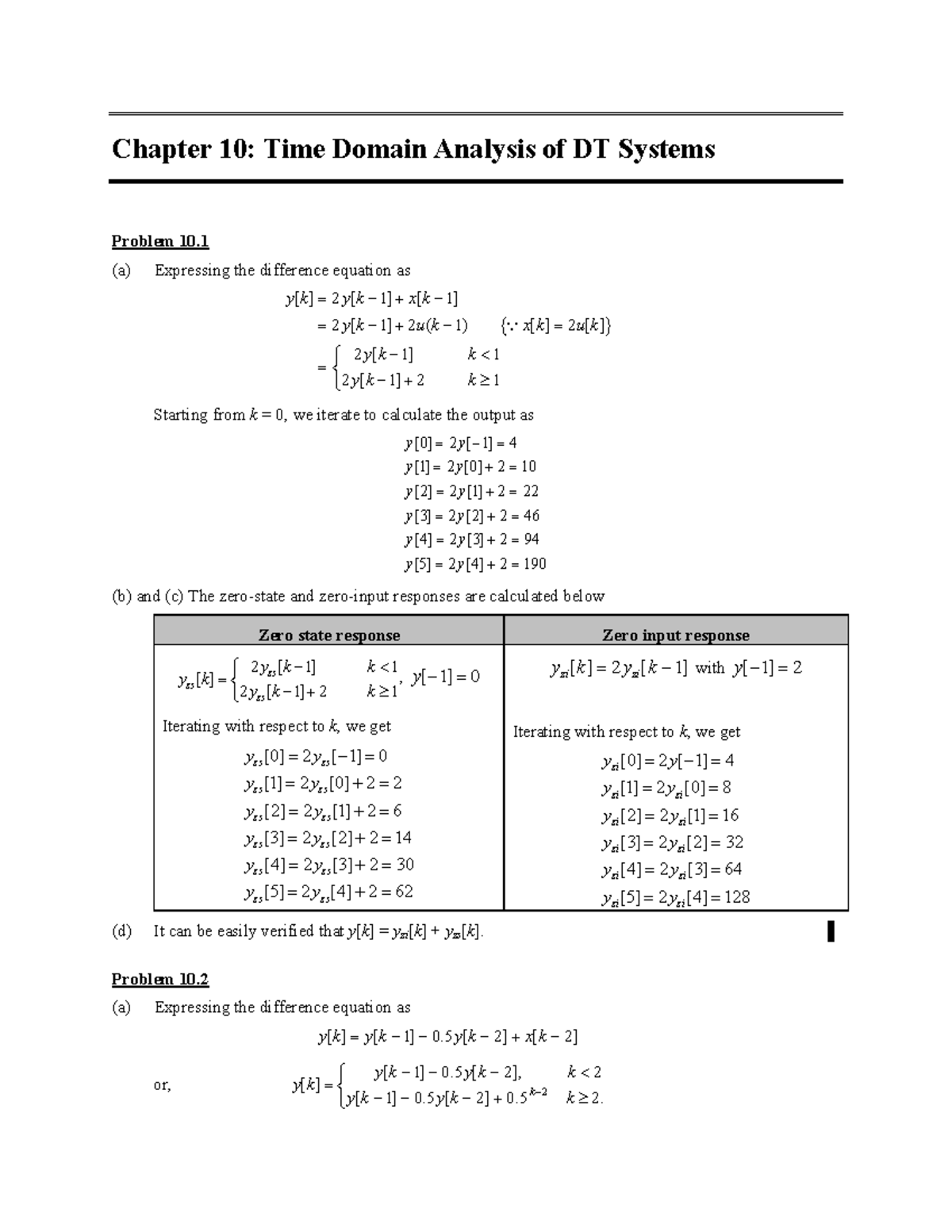 5806 solution-chap10 - Chapter 10: Time Domain Analysis of DT Systems ...