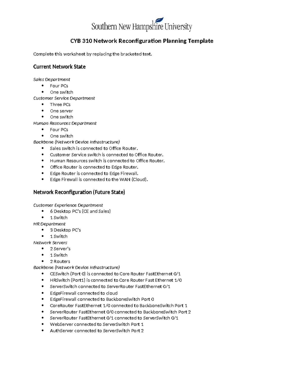 CYB 310 Project 3A Network Reconfiguration Planning Template - Michael ...