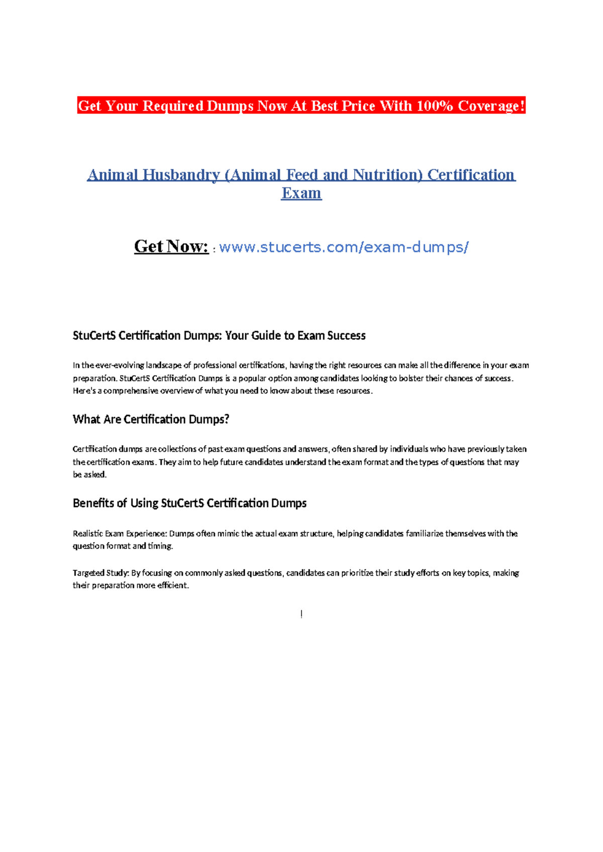 Animal Husbandry (Animal Feed and Nutrition) Certification Exam Get