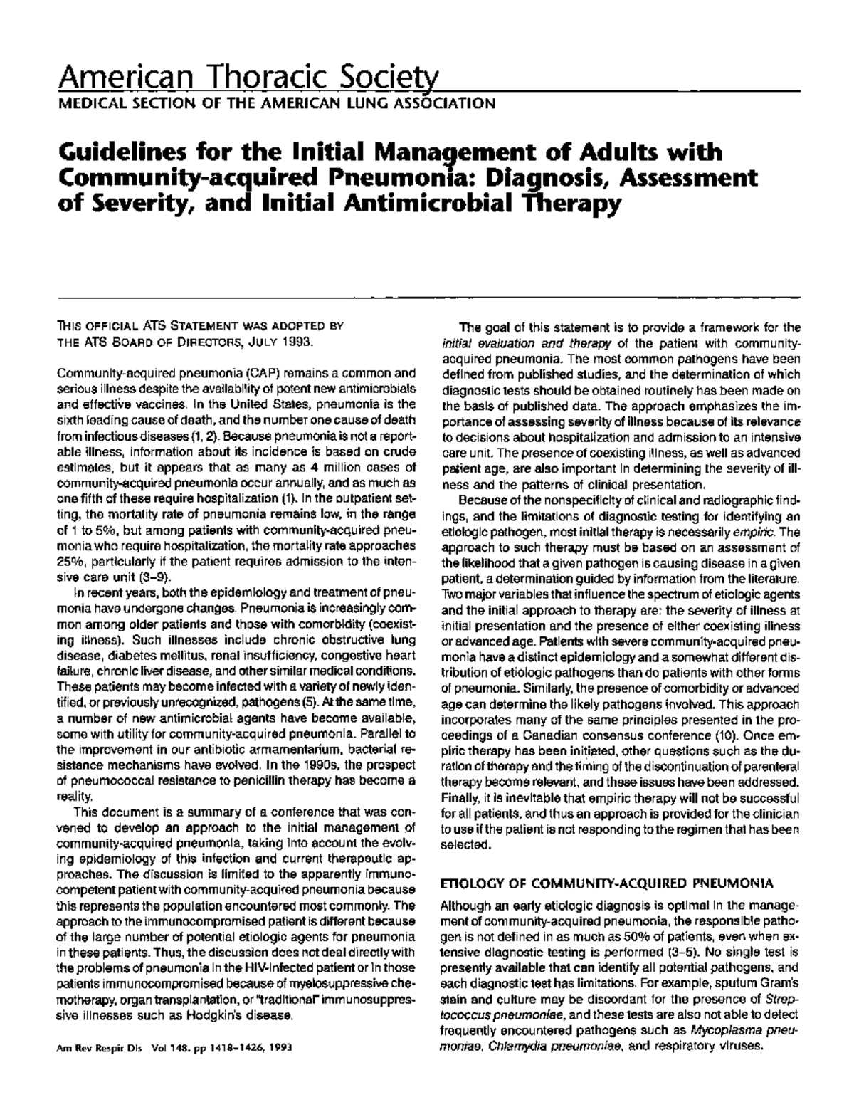 ATS – CAP – 1993 - Guía clínica - ####### MEDICALSECTION OF THEAMERICAN ...
