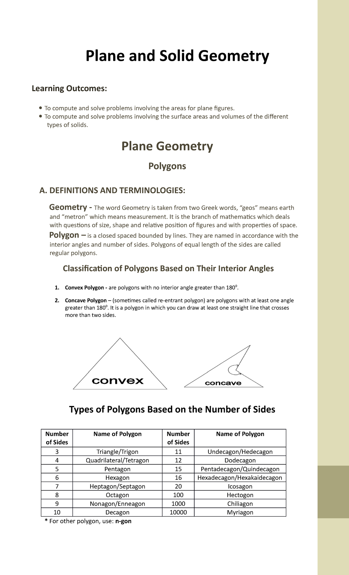 Plane and Solid Geometry - Plane and Solid Geometry Learning Outcomes ...