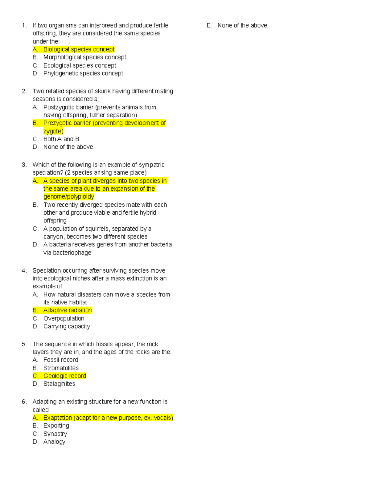 BIO Exam 3 Review Practice Questions - If two organisms can interbreed ...