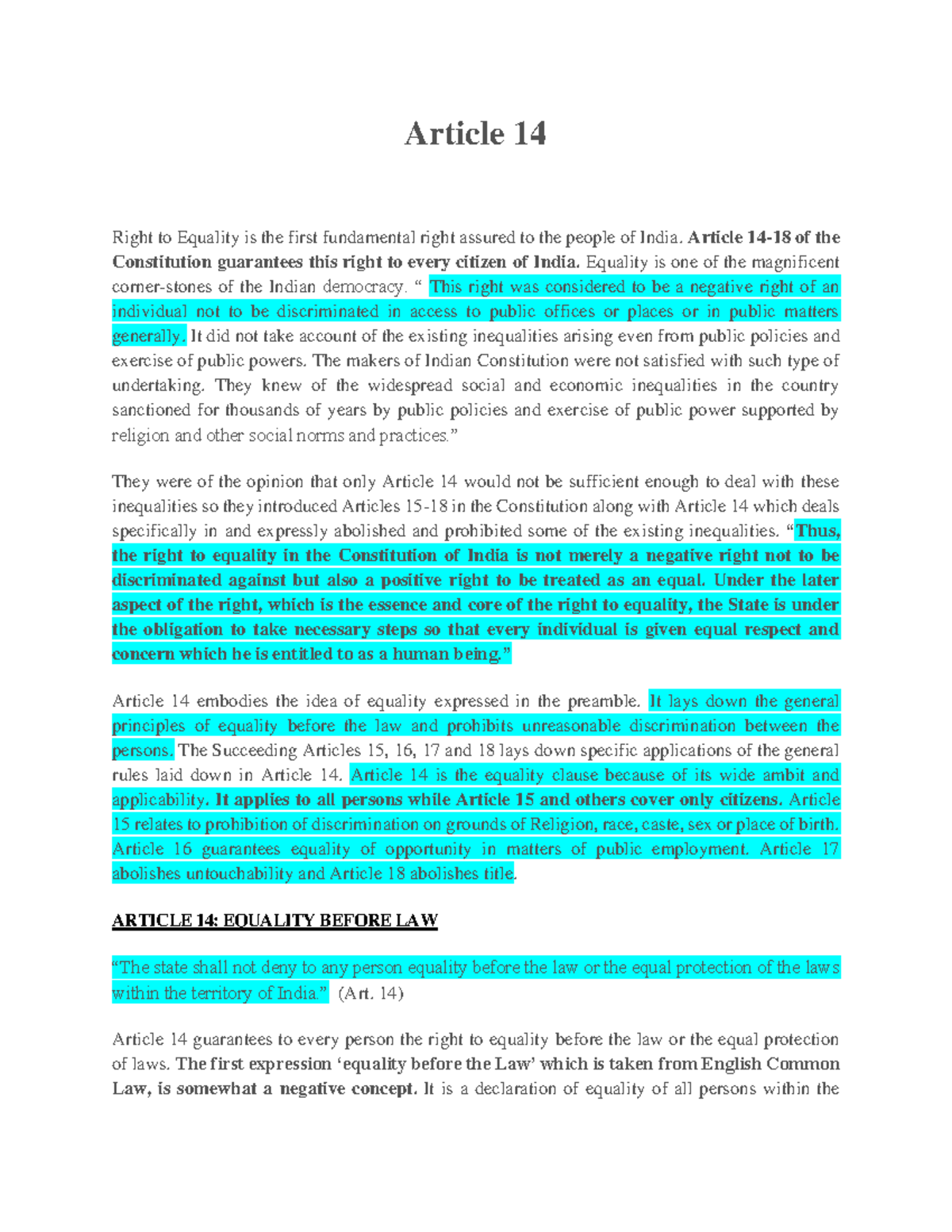 5 6080281786724648012 Article 14 Right to Equality is the first