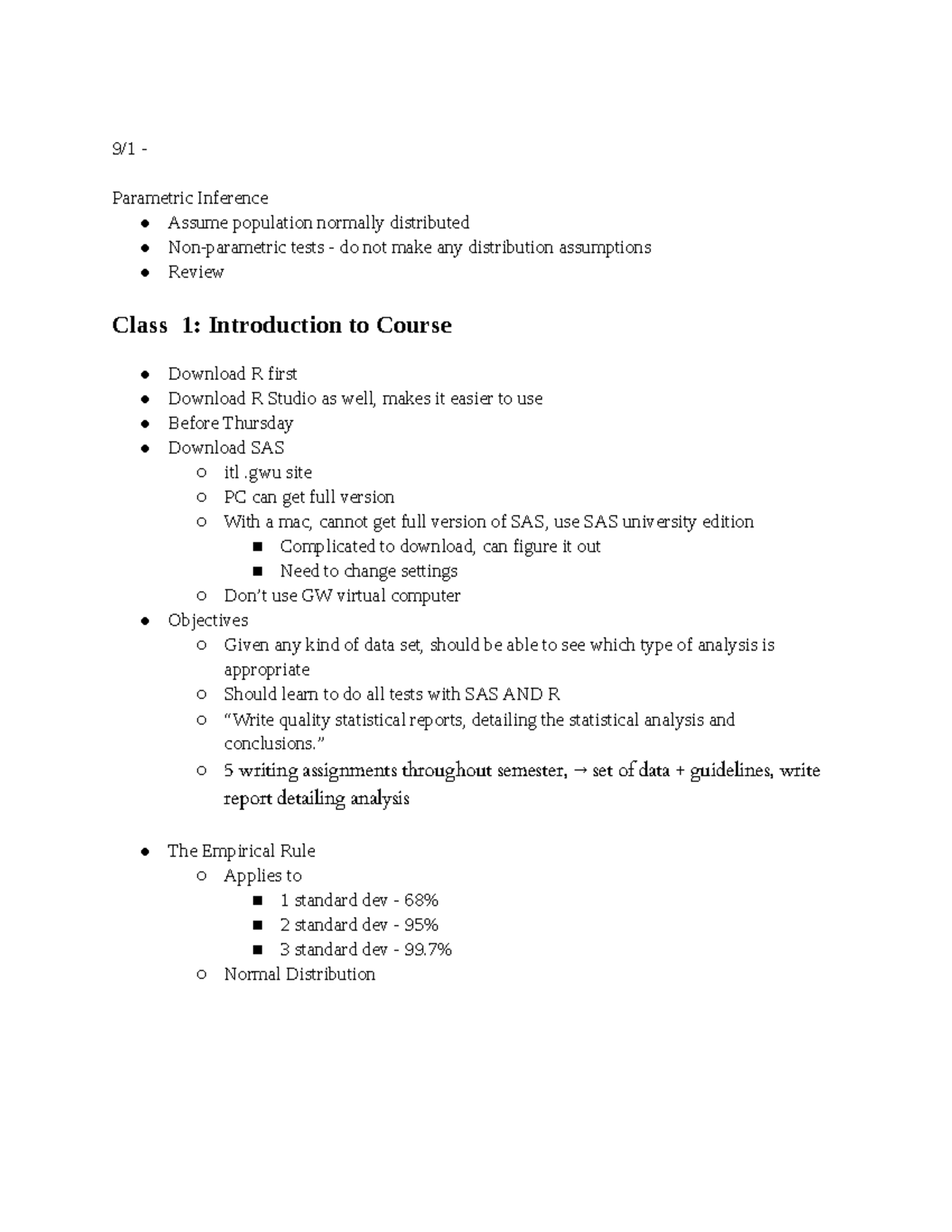 STAT 2183W - Lecture notes 1-12 - 9/1 - Parametric Inference Assume ...