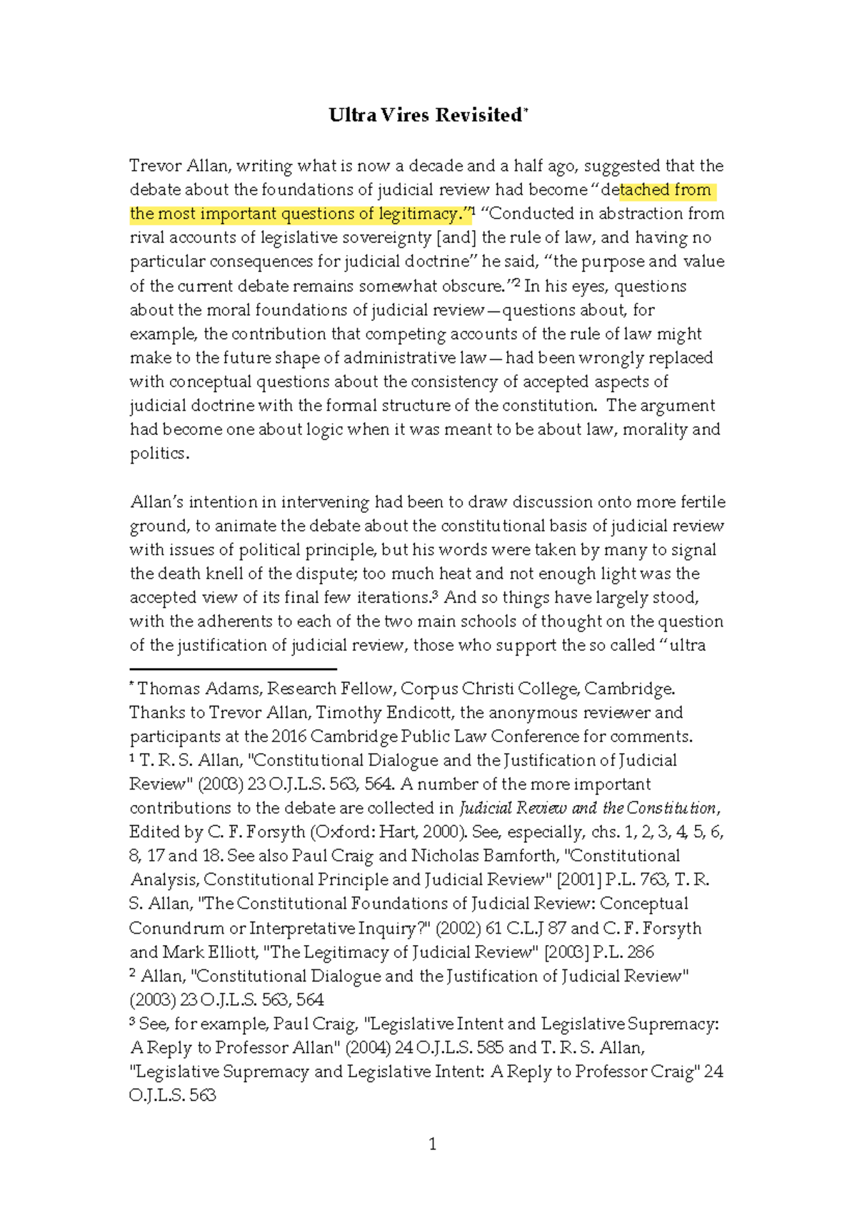 Ultra Vires - ” 1 “Conducted in abstraction from rival accounts of ...
