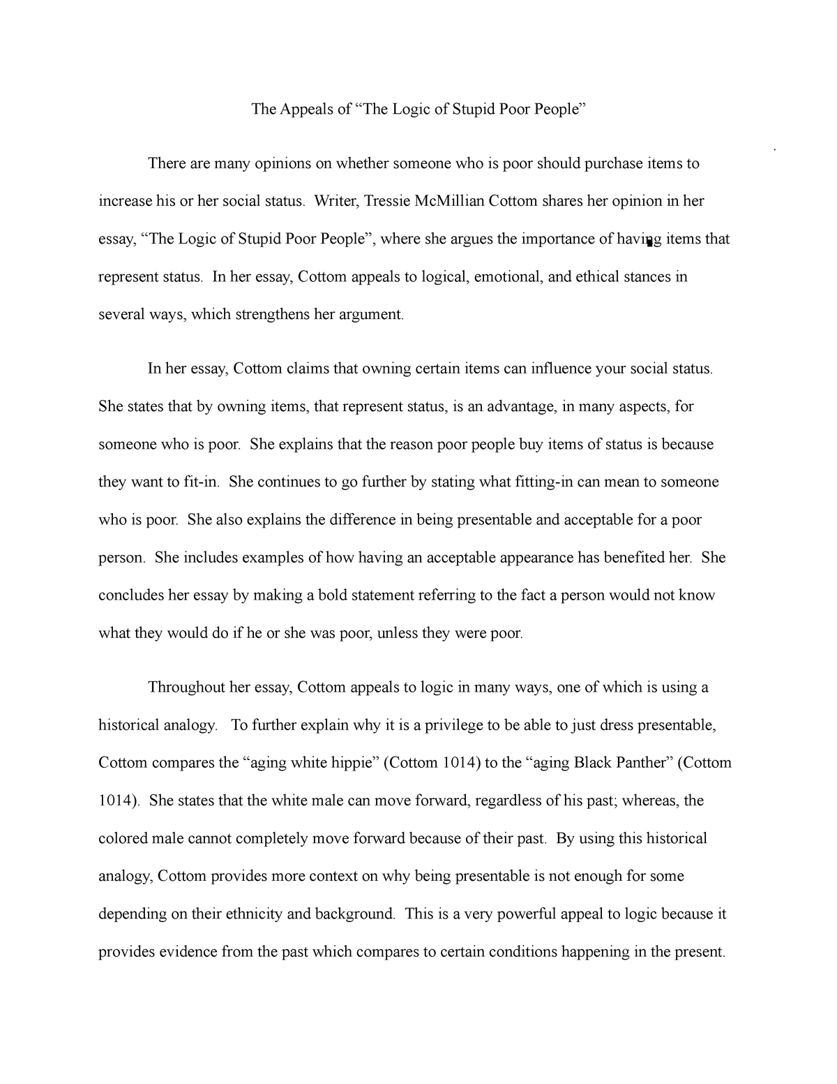 Rhetorical Analysis Rough Draft - The Appeals of “The Logic of