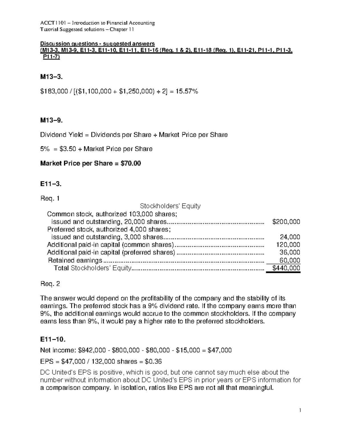 ACCT1101 Solution Chapter 11 - Tutorial Suggested Solutions – Chapter ...