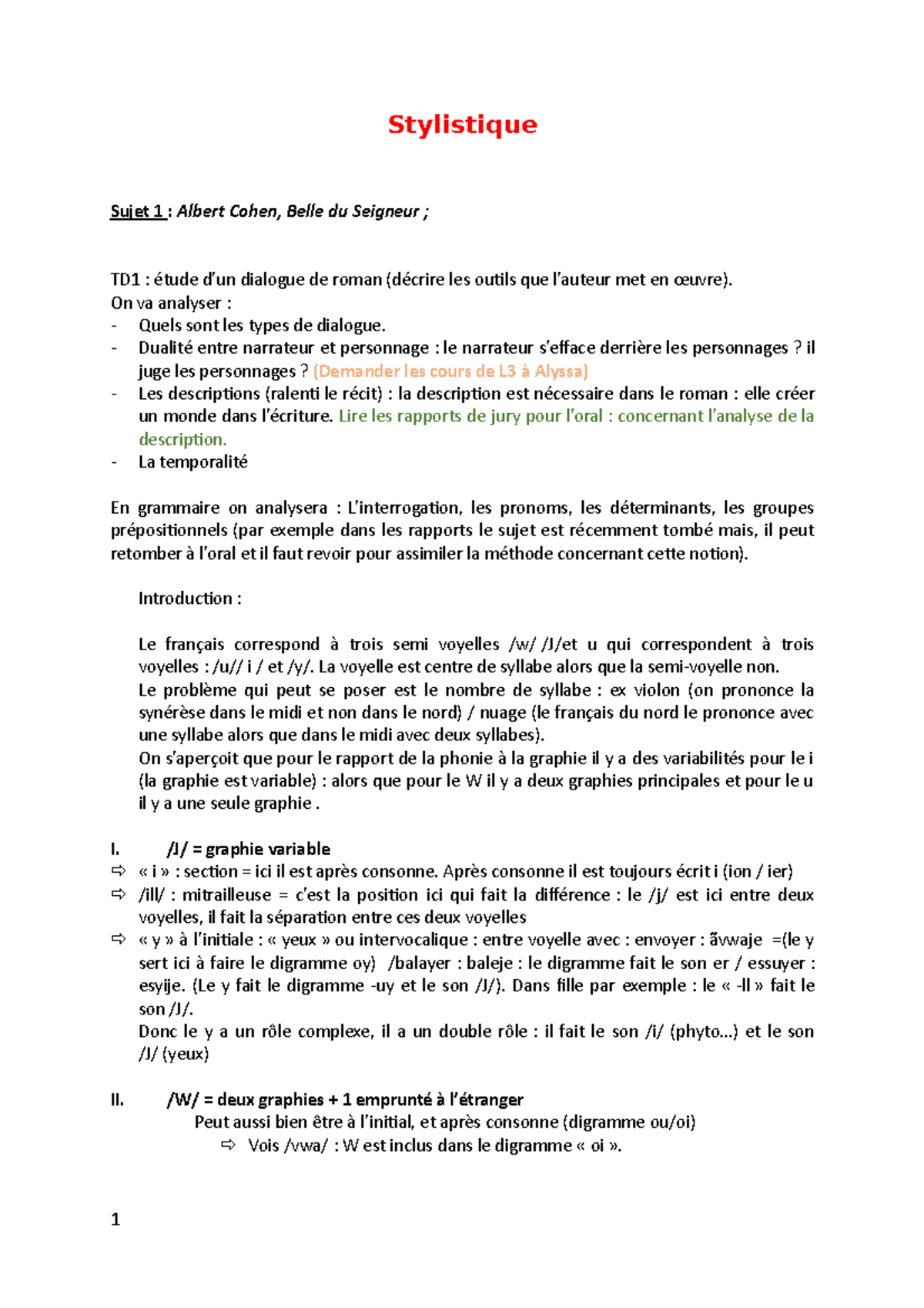 Stylistique des textes narratifs - Stylistique Sujet 1 : Albert Cohen ...