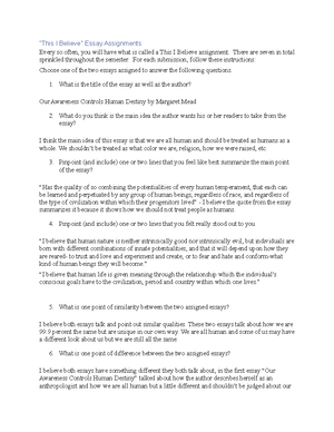 TIB Reading Assignments - This I Believe Reading Assignments ...