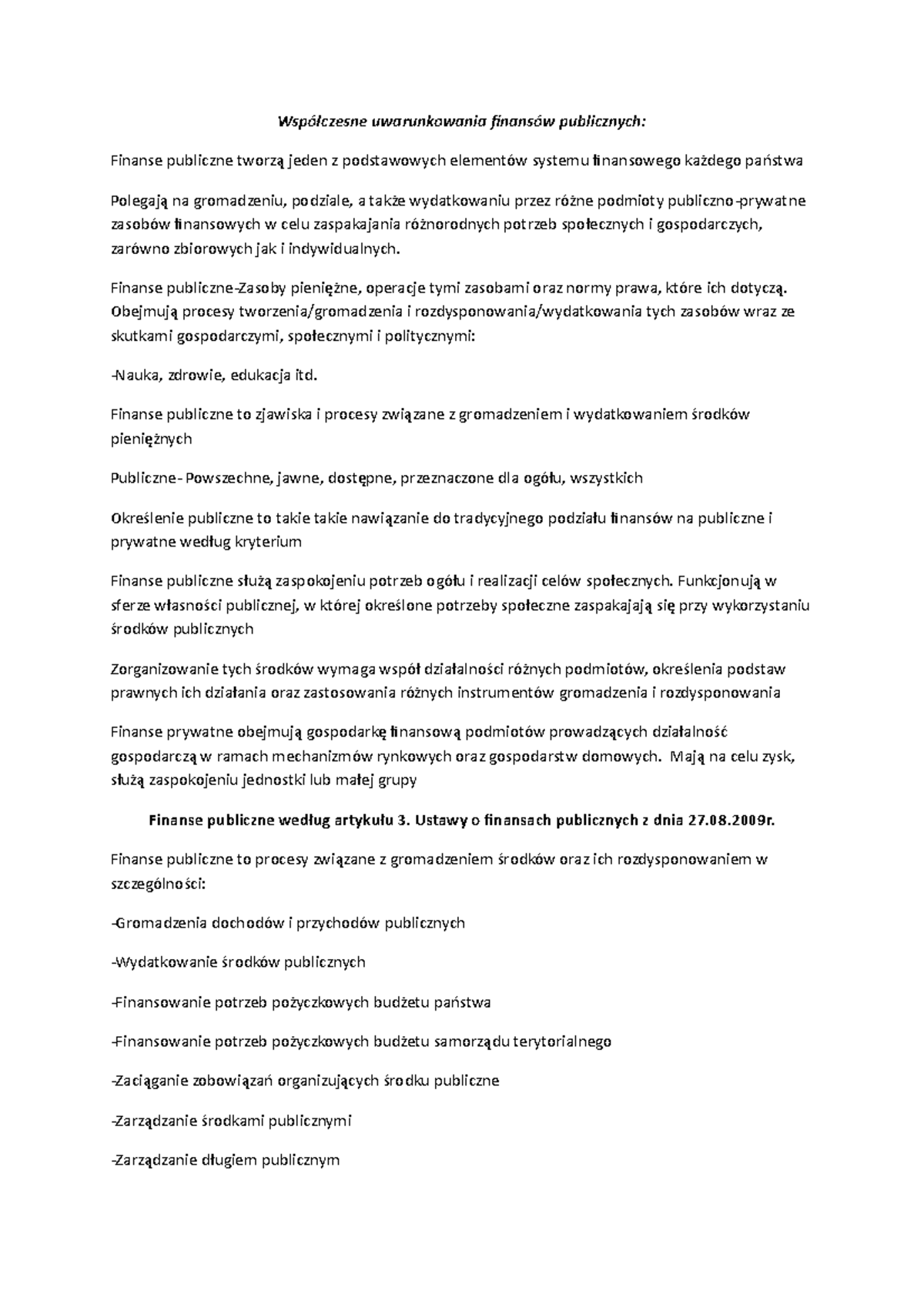 1- Notatki z wykładu - Współczesne uwarunkowania inansów publicznych