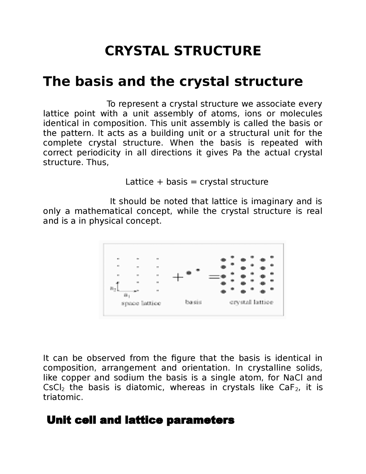 Crystal Structure - The Basis & The Crystal Structure, Unit Cell And ...