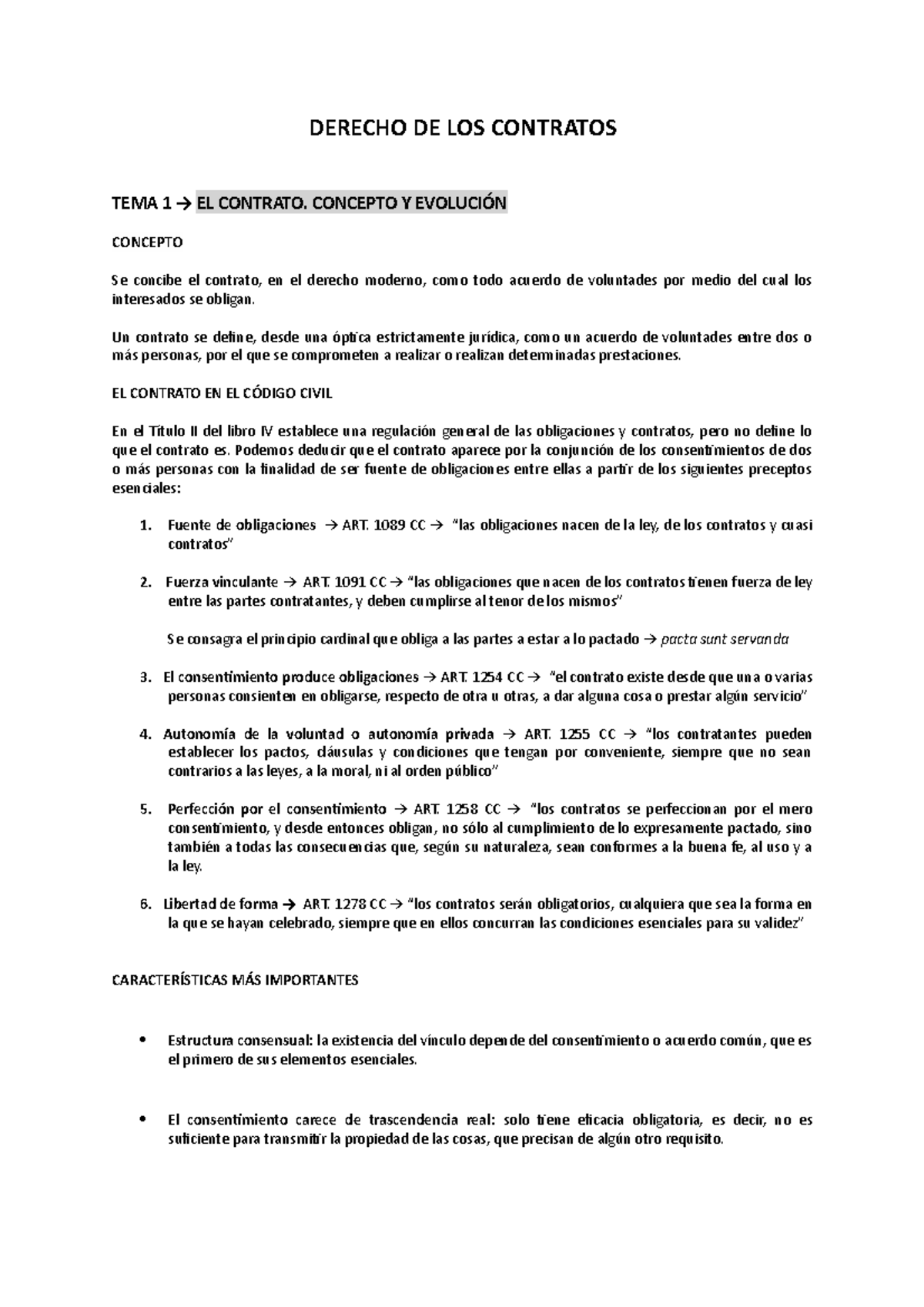 Derecho DE LOS Contratos - DERECHO DE LOS CONTRATOS TEMA 1 → EL ...