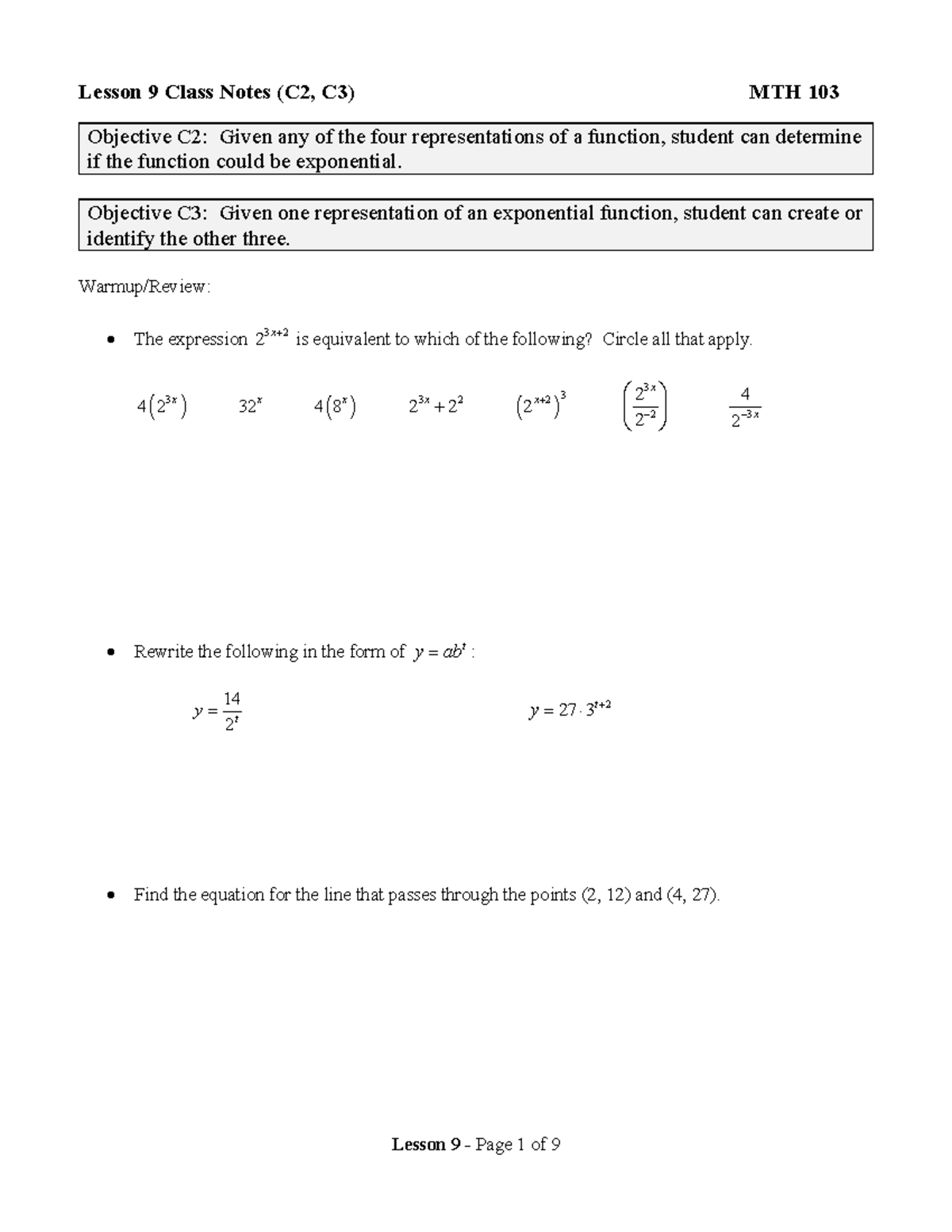 Blank Class Notes 9 (C2, C3) - Copy - Lesson 9 Class Notes (C2, C3) MTH ...