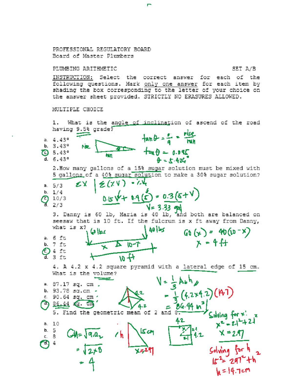 07.08.2023 Plumbing Arithmetic WITH Answer - Bachelor of Science in ...